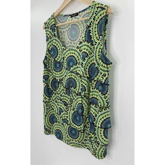 Cocomo Plus Size Green Tiered‎ Boho Liquid Knit Blouse See Measurements (1x?) - Picture 4 of 7